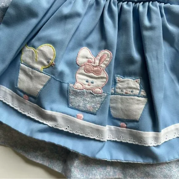 Vintage Peter Pan Collar Dress with Apron Duck Rabbit Cat Floral Print Size 18M - Picture 3 of 10